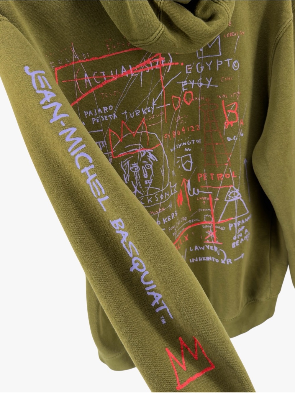 Jean Michel Basquiat Graphic Art Olive Green Hoodie - Picture 4 of 6